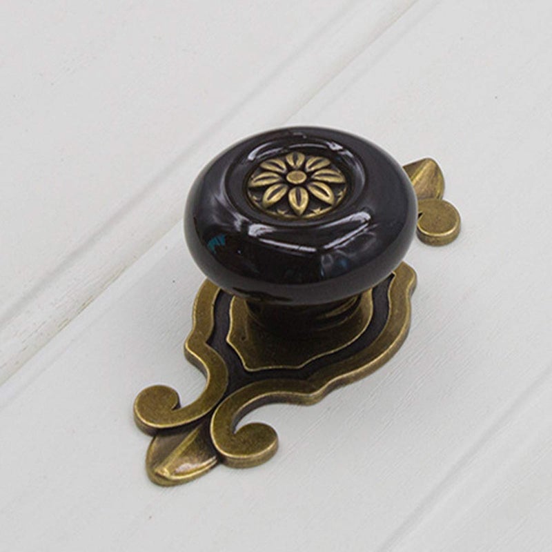 HUAMULAN 10 Pack Retro Ceramic Knobs,Vintage Dresser Kitchen Petal Cabinet Pulls Zinc Alloy Base Back Plate Cupboard Wardrobe Drawer Door Handles,Bronze+White - Image 4